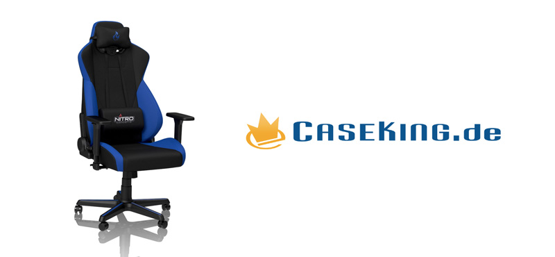 Gaming-Stuhl von Nitro Concepts und Logo von Caseking